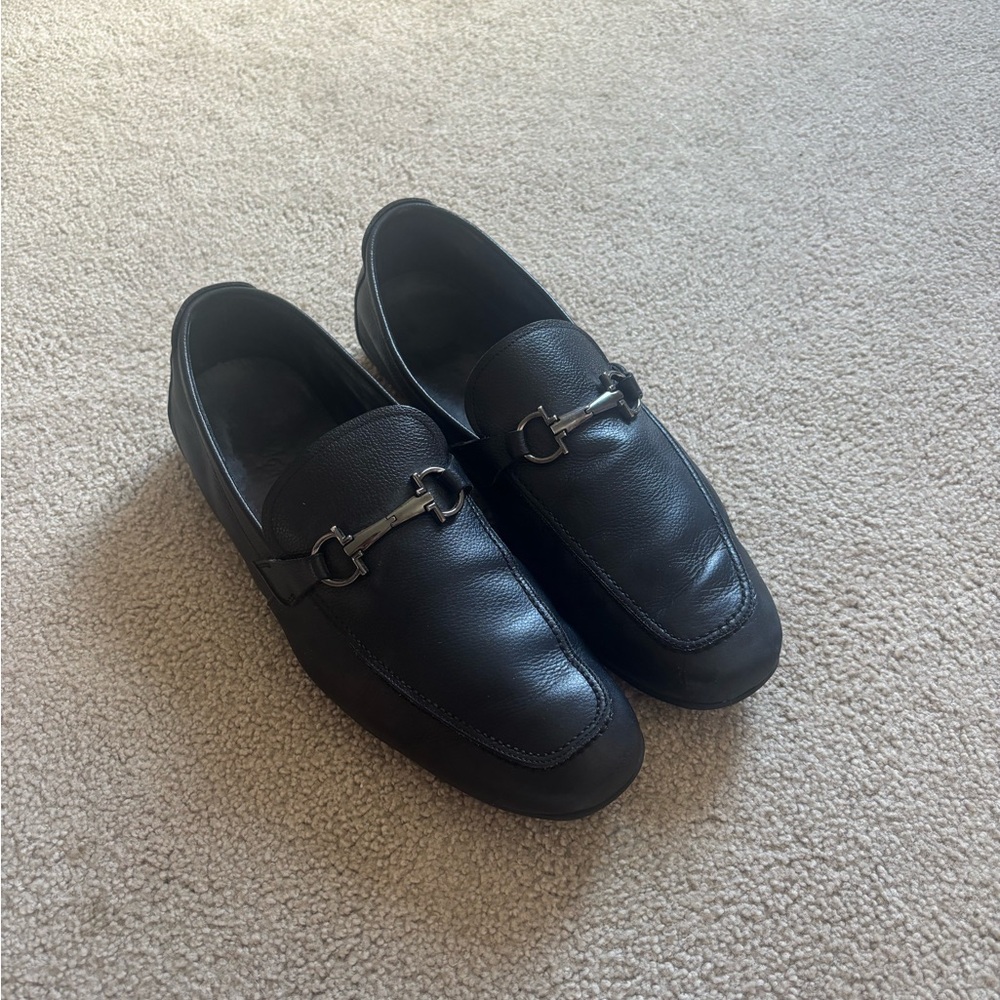 Salvatore Ferragamo Black Leather Slip-On Loafers